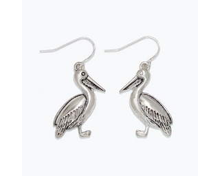 Silver Antiqued Pelican Earrings