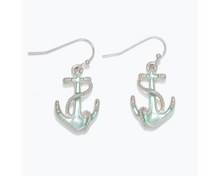 Silver & Mint Anchor Earrings