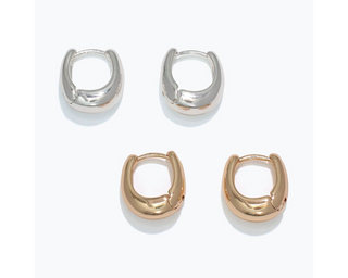 Silver & Hold U Hoop Duo Earrings Set
