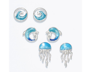 Wave Dolphin Jellyfish Earrings Set