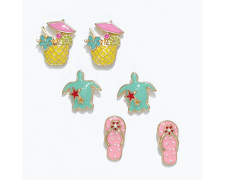 Cocktail Turtle Flip Flop Earrings Set