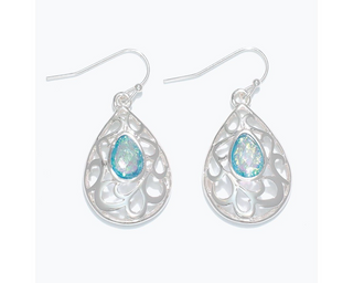 Silver With Aqua Crystal Earrings