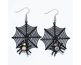 Black Spider & Crystals Earrings