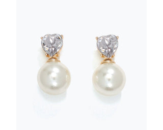 Pearl Drop & Heart Crystal Earrings
