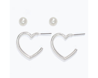Heart Hoop & Pearl Stud Duo Earrings