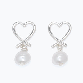 Silver Heart & Pearl Earrings
