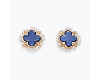 Blue Clover & Pearl Earrings