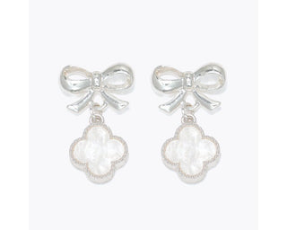 Silver Clovers & Bows Earrings