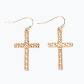 Gold Twist Cross Earrings