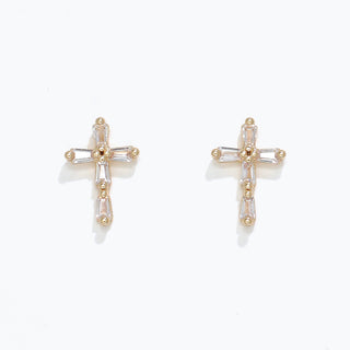 Delicate Gold & Crystal Cross Earrings
