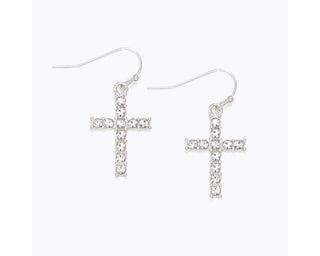 Silver Crystal Cross Earrings