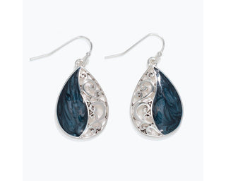 Silver Filagree & Navy Earrings