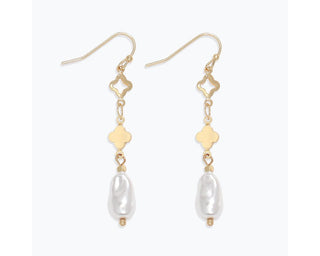 Gold Clover & Pearl Drop Earrings