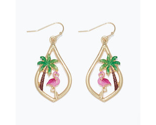 Flamingo & Palm Teardrop Earrings