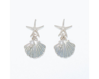 Starfish With Shell + Pearl Earrings