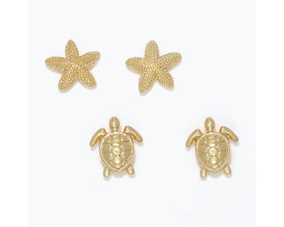 Gold Starfish & Turtle Duo Earrings
