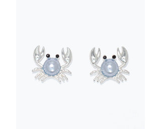 Cute Pearly Crab Earrings in Silver