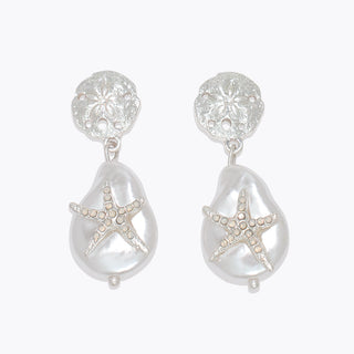 Silver Sea Life Pearl Drop Earrings