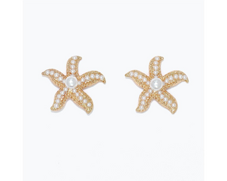 Pearl Studded Gold Starfish Earrings