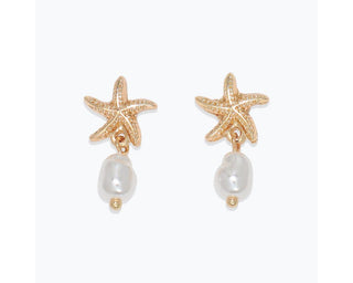Gold Starfish & Pearl Earrings