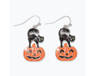 Black Cat Pumpkin Earrings