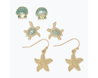 Green Sealife Trio Earrings
