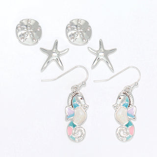 Silver Sea Life & Sea Horse Earrings