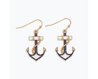 Anchor White Navy Enamel Earrings