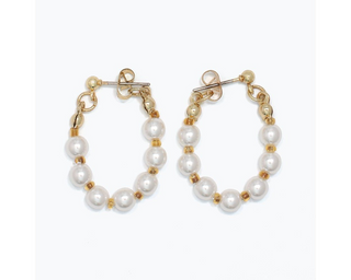 Gold Hoops With Pearls Earrings