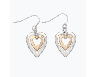 Hammered Twotone Hearts Earrings