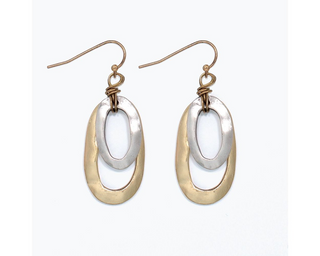 Hammered Twotone Ovals Earrings