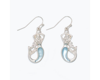 Silver Mermaid With Aqua Inlay Earrings