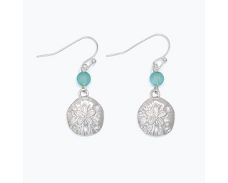 Silver Sand Dollar With Blue Bead Earrings