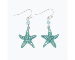 Mint Starfish With Crystals Earrings