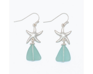 Silver Starfish With Mint Seaglass Earrings