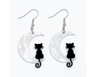 Black Cat + Half Moon Earrings