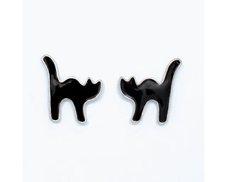 Black Enamel Cats Earrings