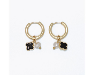 Black Clover Charm + Pearl Earrings