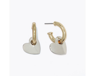 Gold Hoop With Silver Heart Earrings