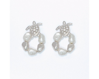 Crystal Turtle + Pearl Bead Earrings