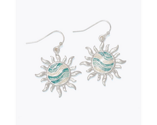 Enamel Sun Wtih Blue Waves Earrings