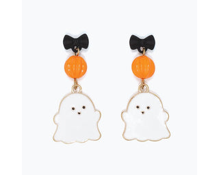Ghosts Bow & Pumpkin Bead Earrings