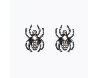Silver & Black Crystal Spiders Earrings