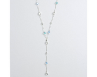 Silver & Blue Beaded Lariat Necklace