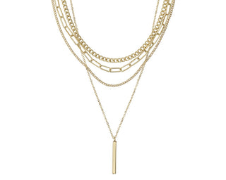 Multi-Layer Gold Necklace with Linear Pendant