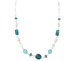 Natural Blue Agate and Pearl Necklace