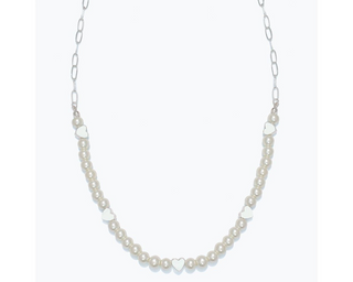 Silver Hearts + Pearls Necklace
