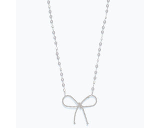 Silver Bow & Pearls Necklace