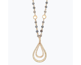 Hammered Pendant & Neutral Bead Necklace