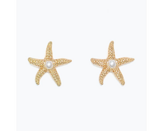 Earrings-Gold Starfish with Pearl